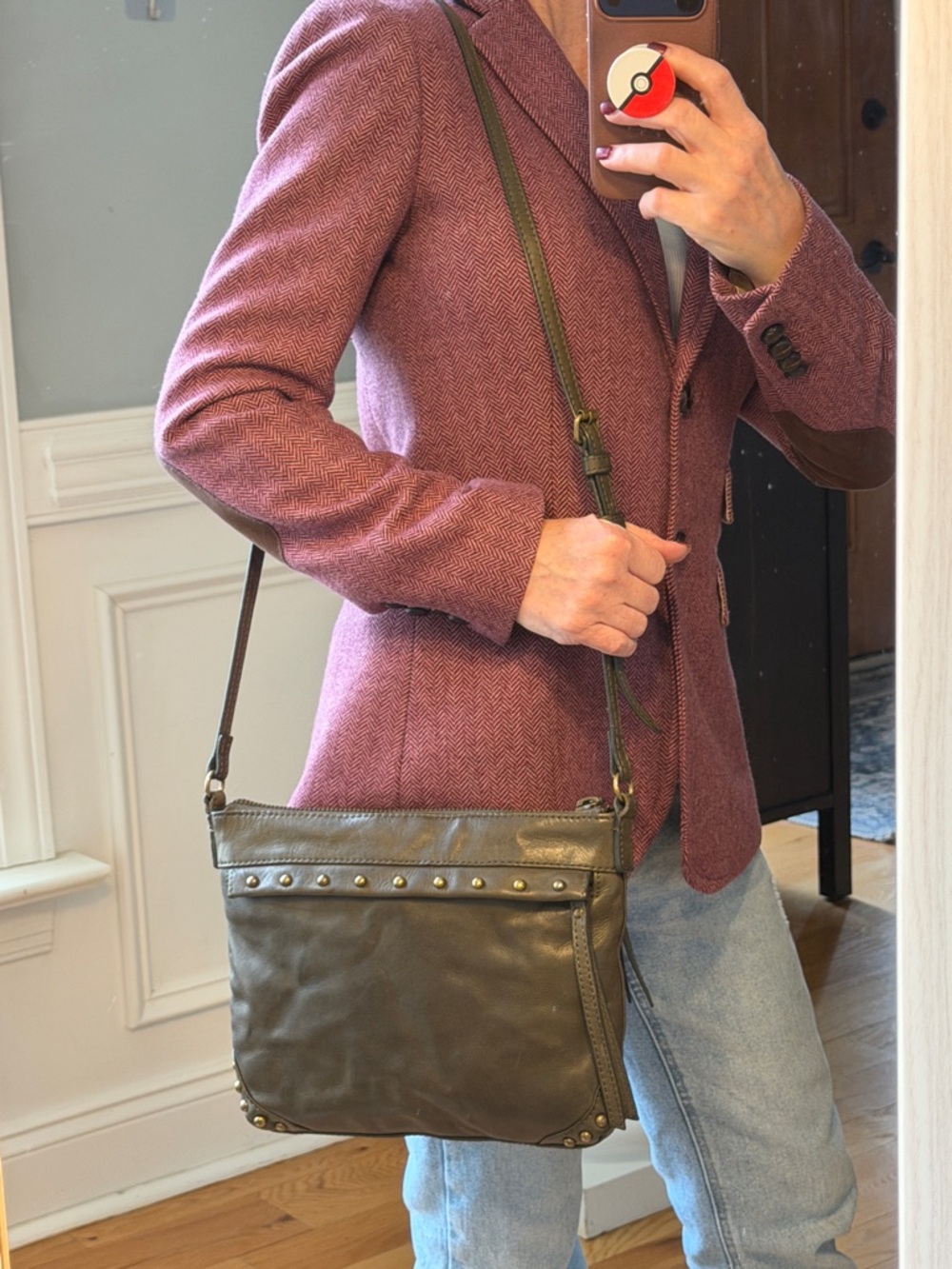 Frye Minimalist Olive Green Leather Studded Crossbody Bag 2010s (GUC) - Picture 5 of 17